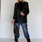 Stylischer Blazer in Lederoptik mit abnehmbaren Kettenelementen - schwarz