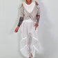 Rib Top with Blouse Layering - white-beige