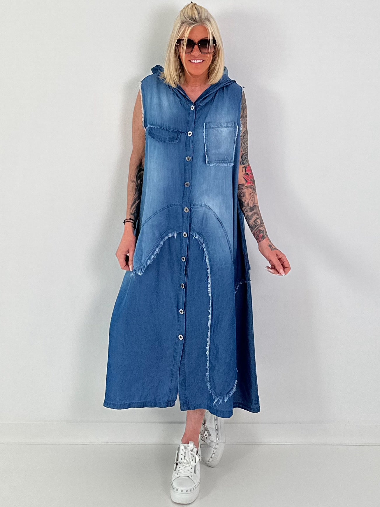 Hooded denim dress - dark blue
