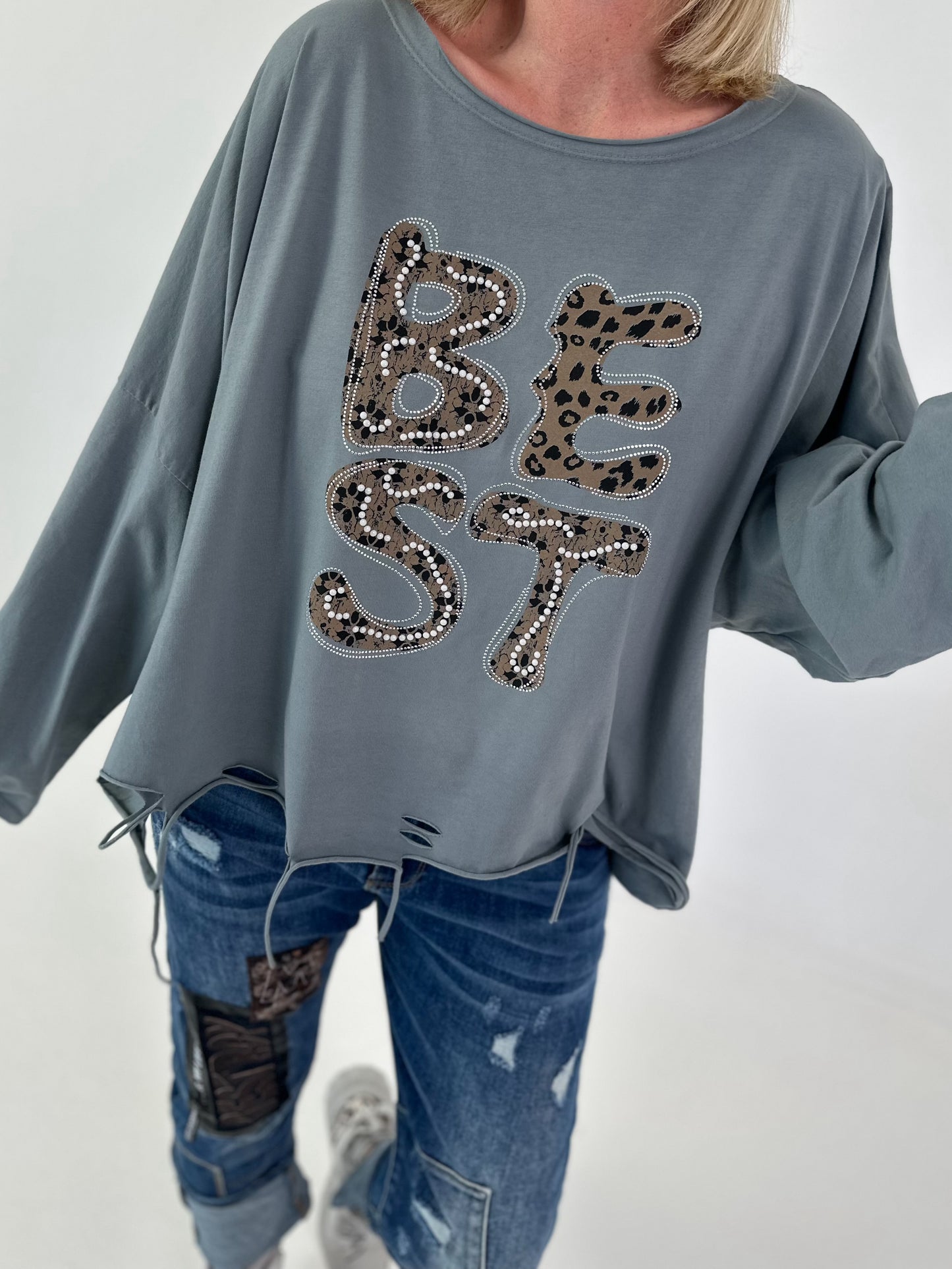 Oversized Sweatshirt mit aufwendigen Details - grau