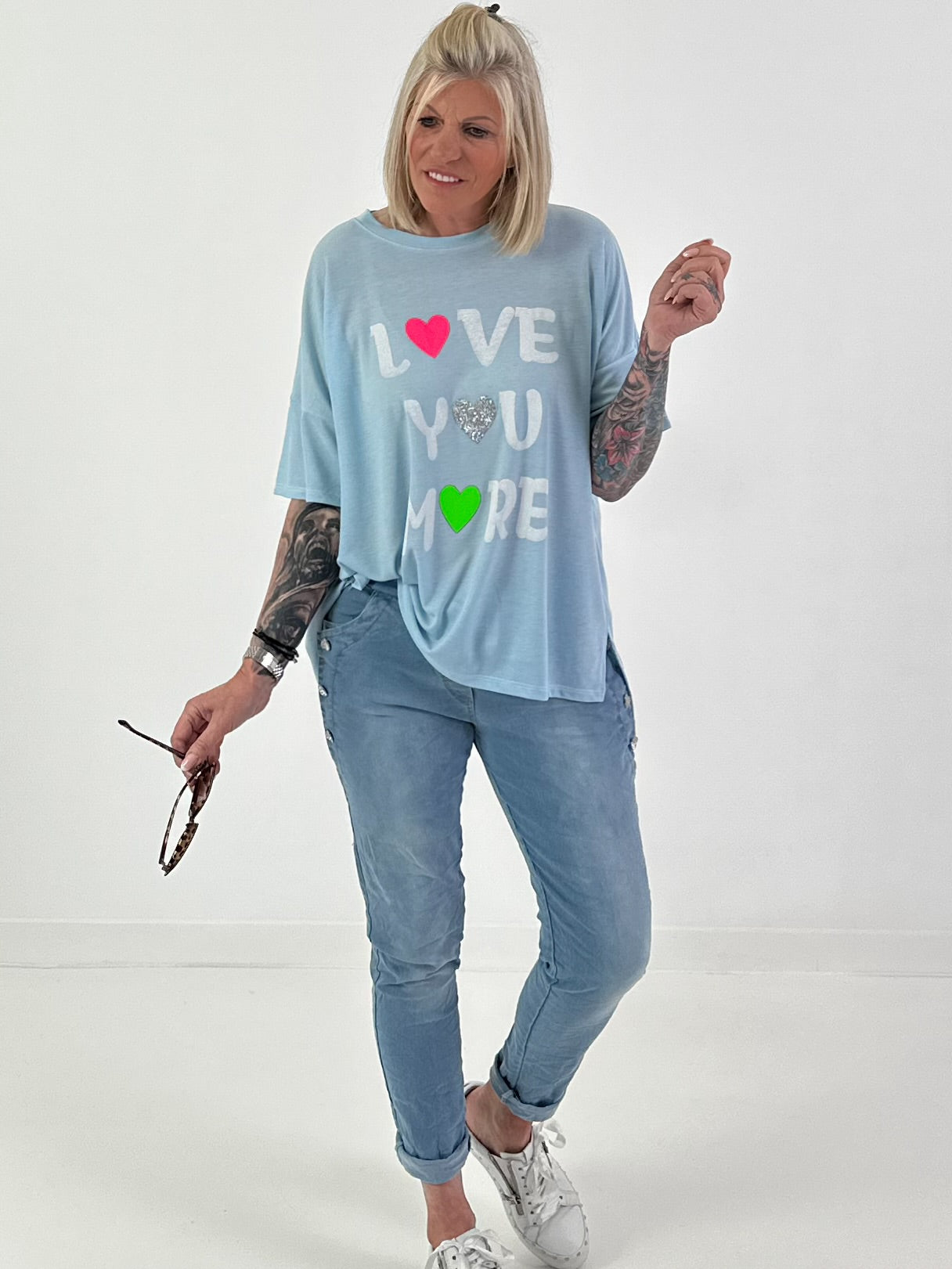 Fine Knit T-Shirt Love - Light Blue