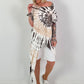 Asymmetrical batik-patterned shirt - white-beige-dark brown