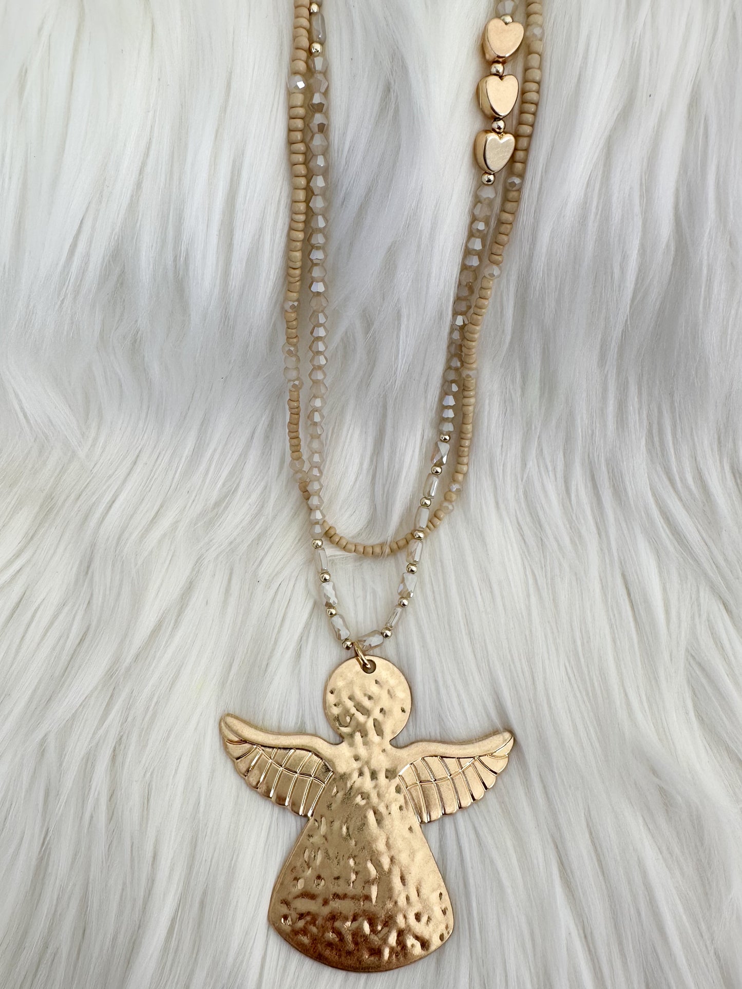 Necklace with angel pendant - beige-gold