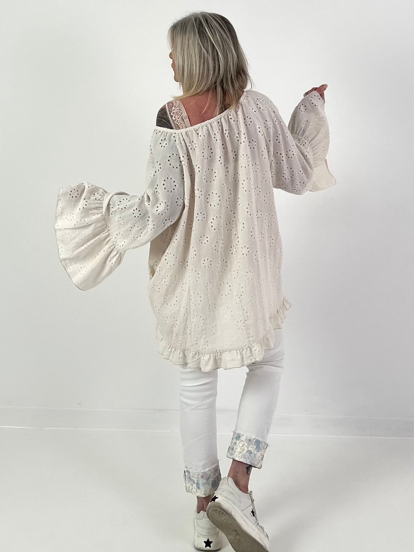 Tunika/Kleid mit Lochstick - beige