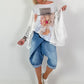Shirt mit Print und Spitzen Layering - weiss-mehrfarbig