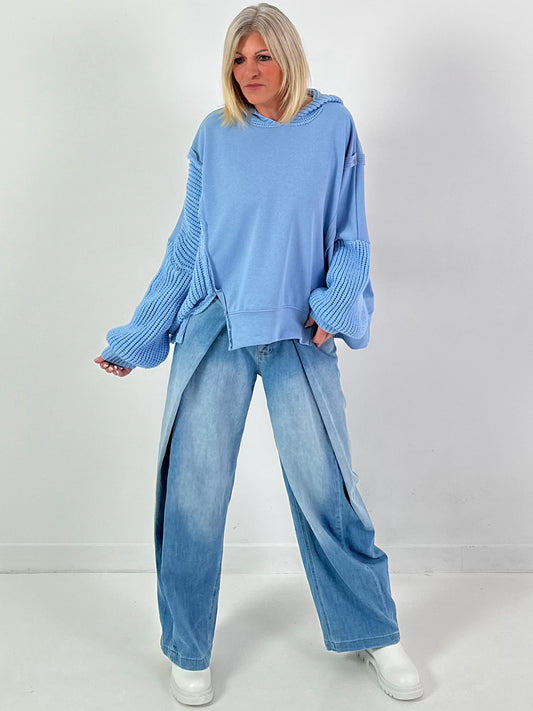 Materialmix Hoodie Modell "Knit Fusion" - blau ( lieferbar ab ca. 10.12.25)