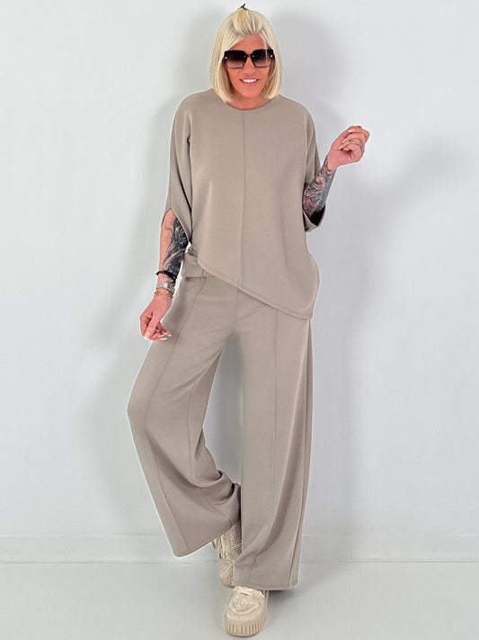 Two-piece set with asymmetrical shirt - taupe