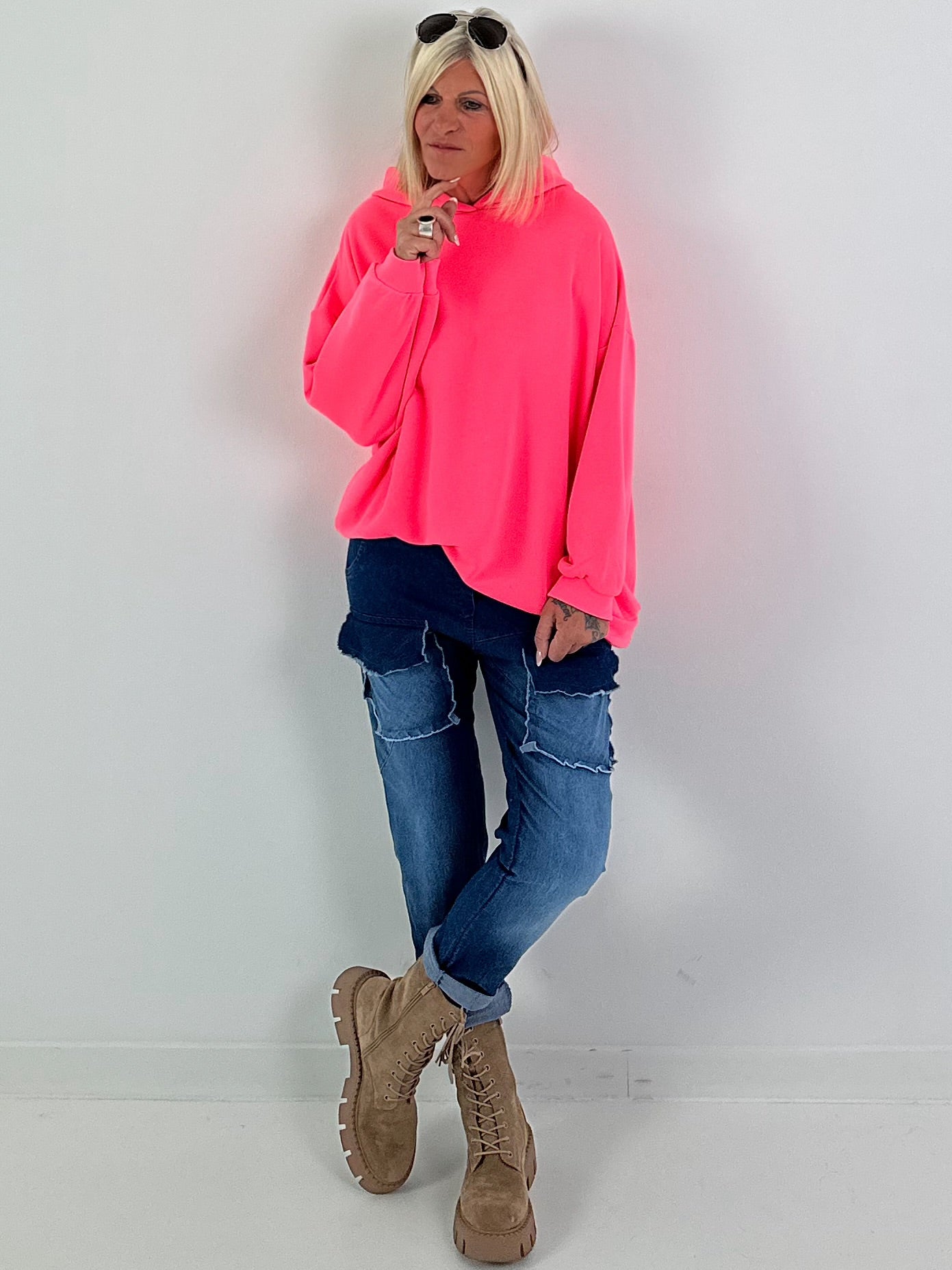 Jeans mit elastischem Bund und Patten - denim