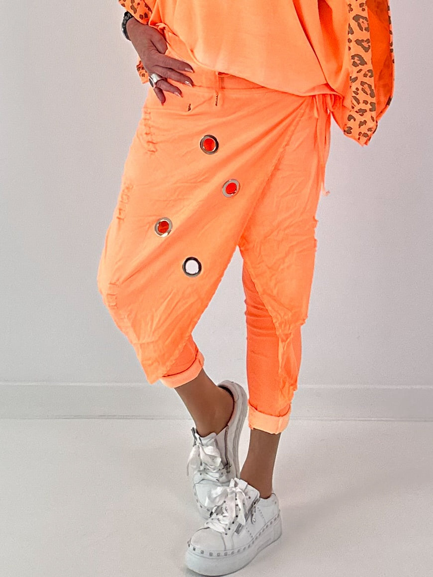 Stylische Hose im Knit-Look - neonorange