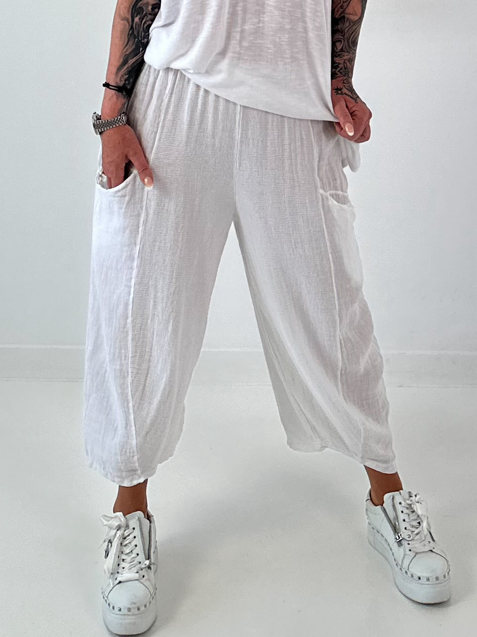 Balloon Linen Trousers with Fringe Details - taupe
