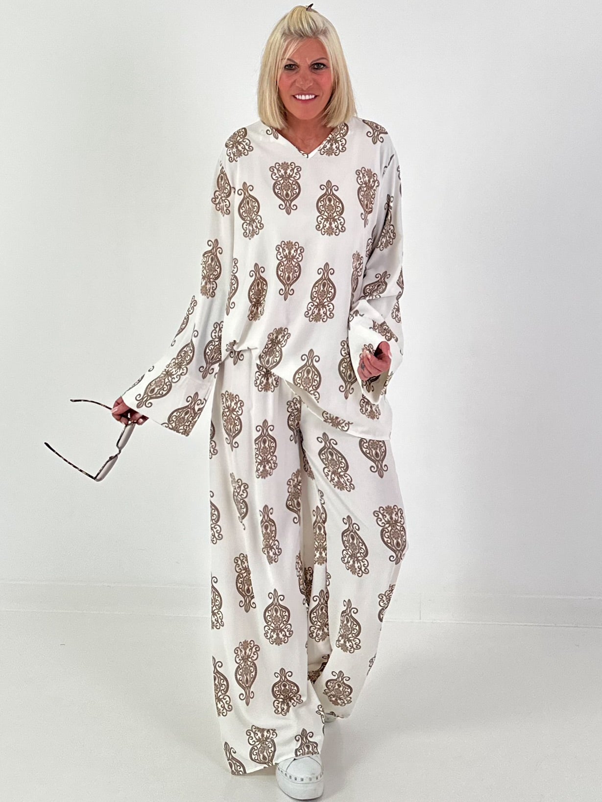 Zweiteiler mit Ornament Print - taupe-creme