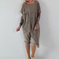 Asymmetrische oversized Tunika mit Jeans Applikationen - taupe