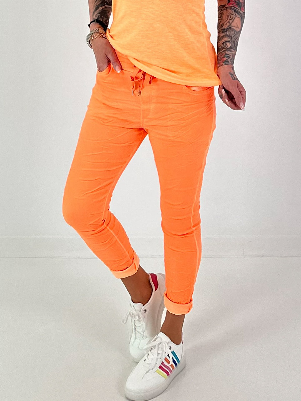 Knit-look trousers - neon orange