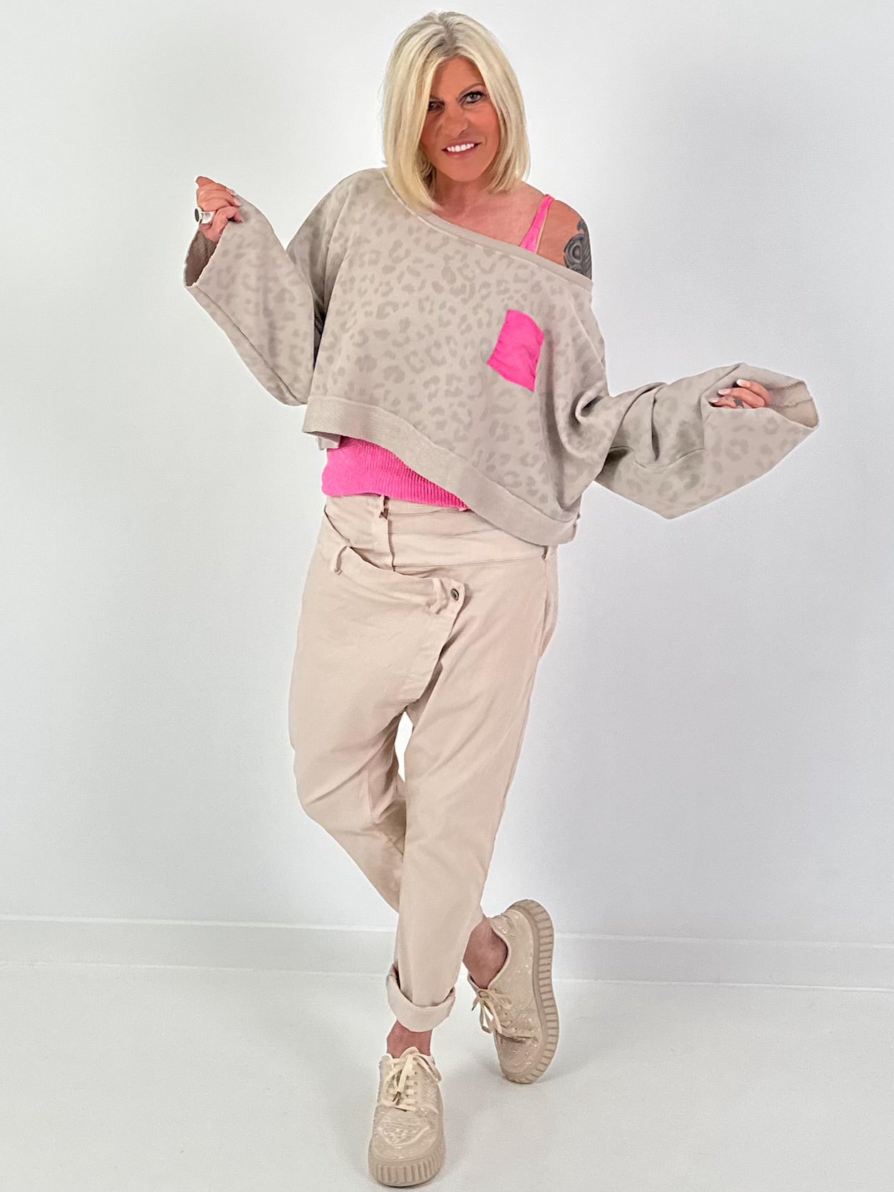 Cropped Sweater Leo - beige