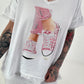 T-shirt with shoe print and glitter details - white-pink