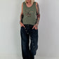 Ripp Tank Top mit Print  - oliv