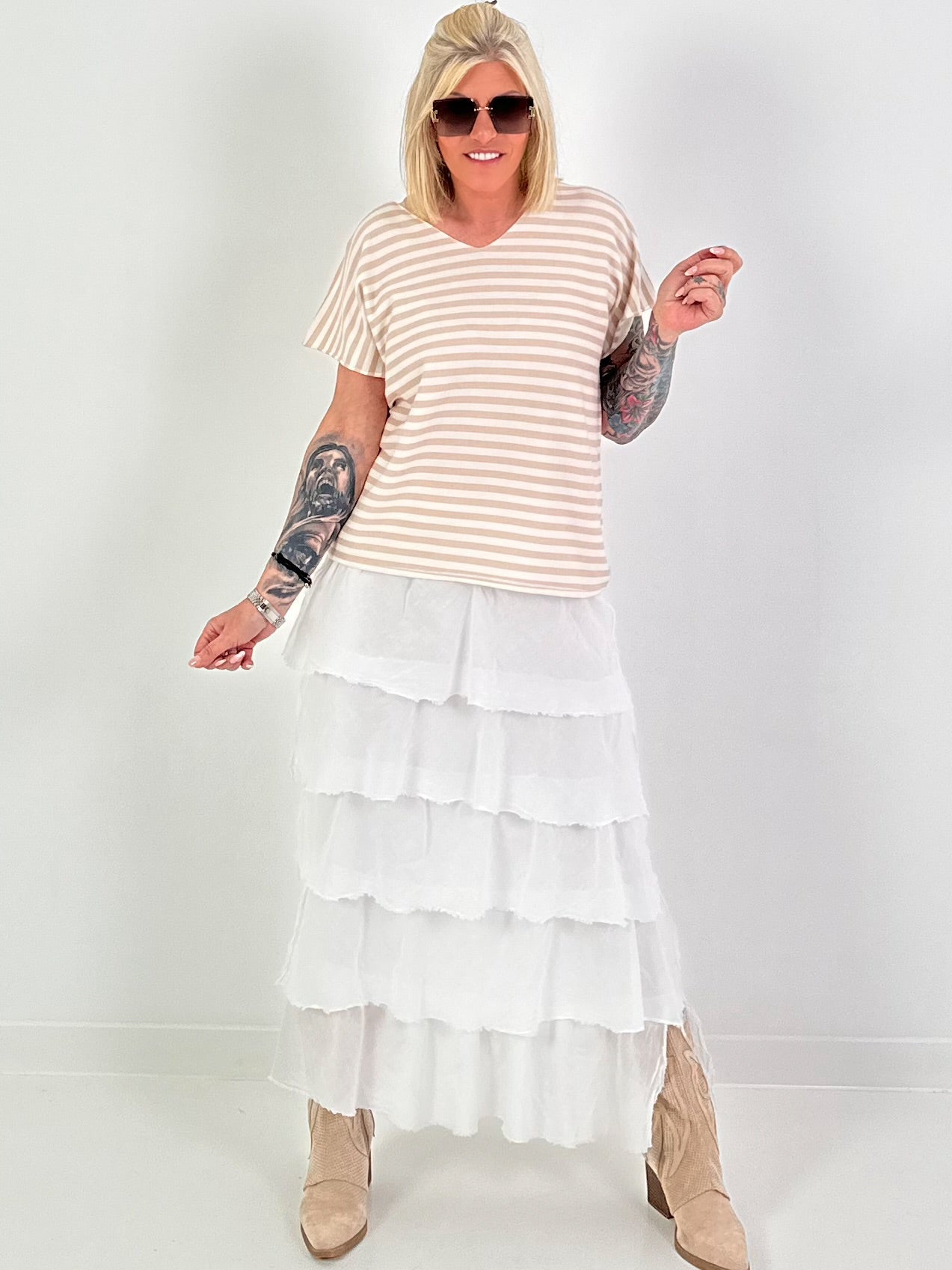 Striped fine-knit shirt - beige-white
