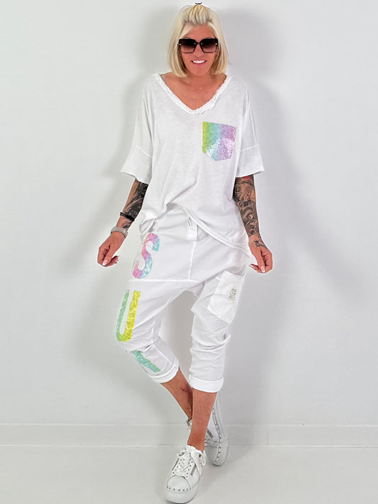 T-Shirt with glitter patch - white