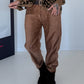 Hose in Wildleder-Optik mit Gürtel - camel