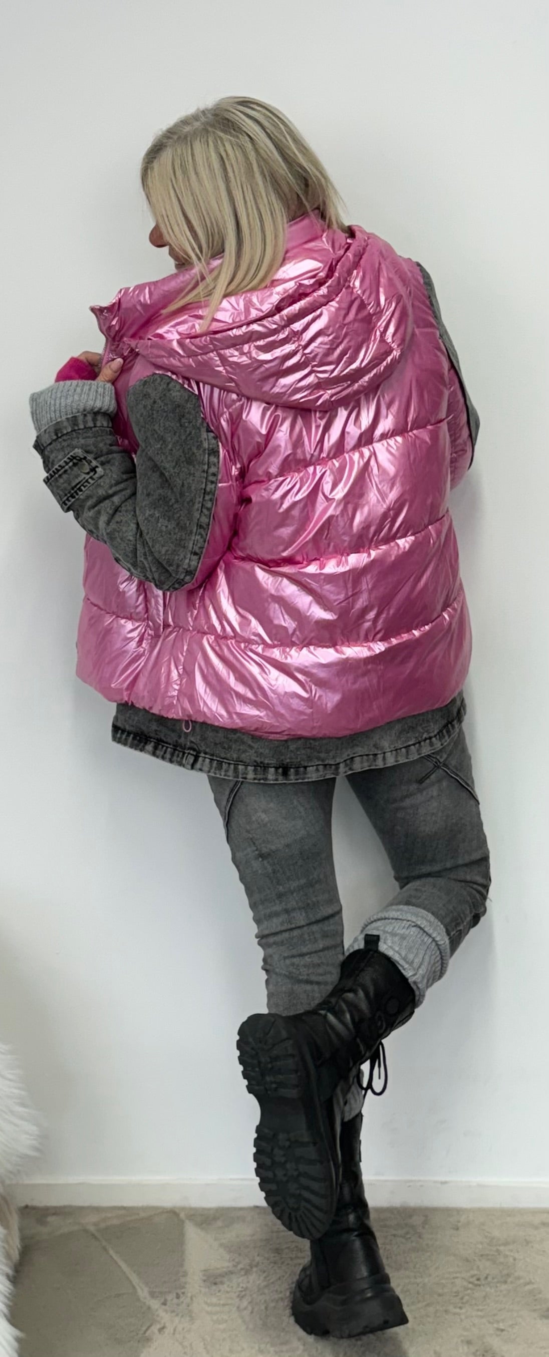 denim jacket with quilted vest - candy