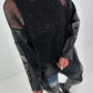 Stylish Long Mesh Shirt with Skull Details - black
