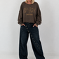 Sweater mit Linksnähten und Print - mokka