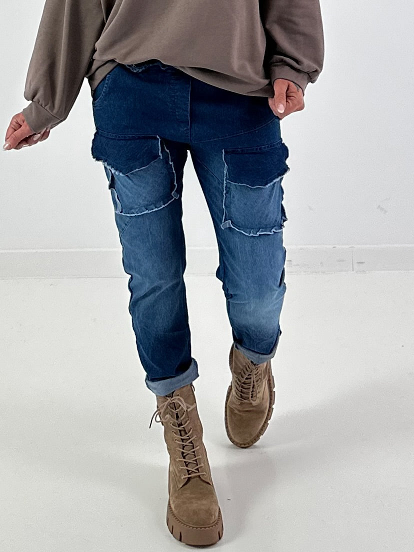 Jeans mit elastischem Bund und Patten - denim