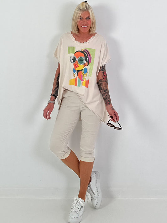 Oversized Shirt mit Frontprint - beige