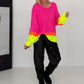 Pullover mit V-Ausschnitt - neonpink-mehrfarbig