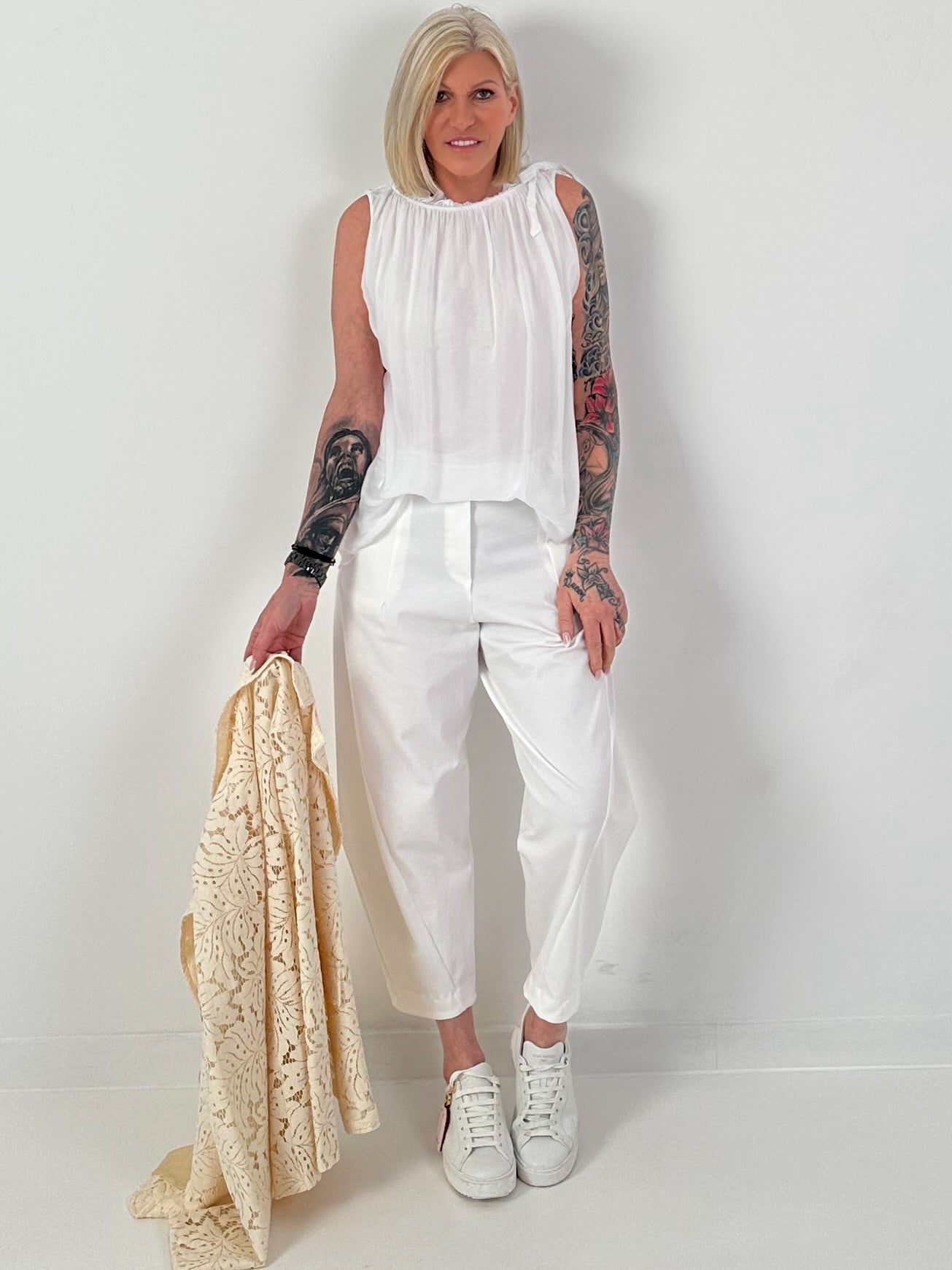 Blazer aus floraler Spitze - vanille