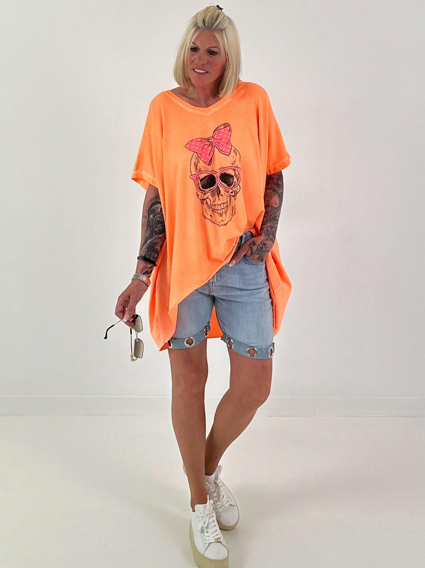 Oversized Shirt Skull - neonorange