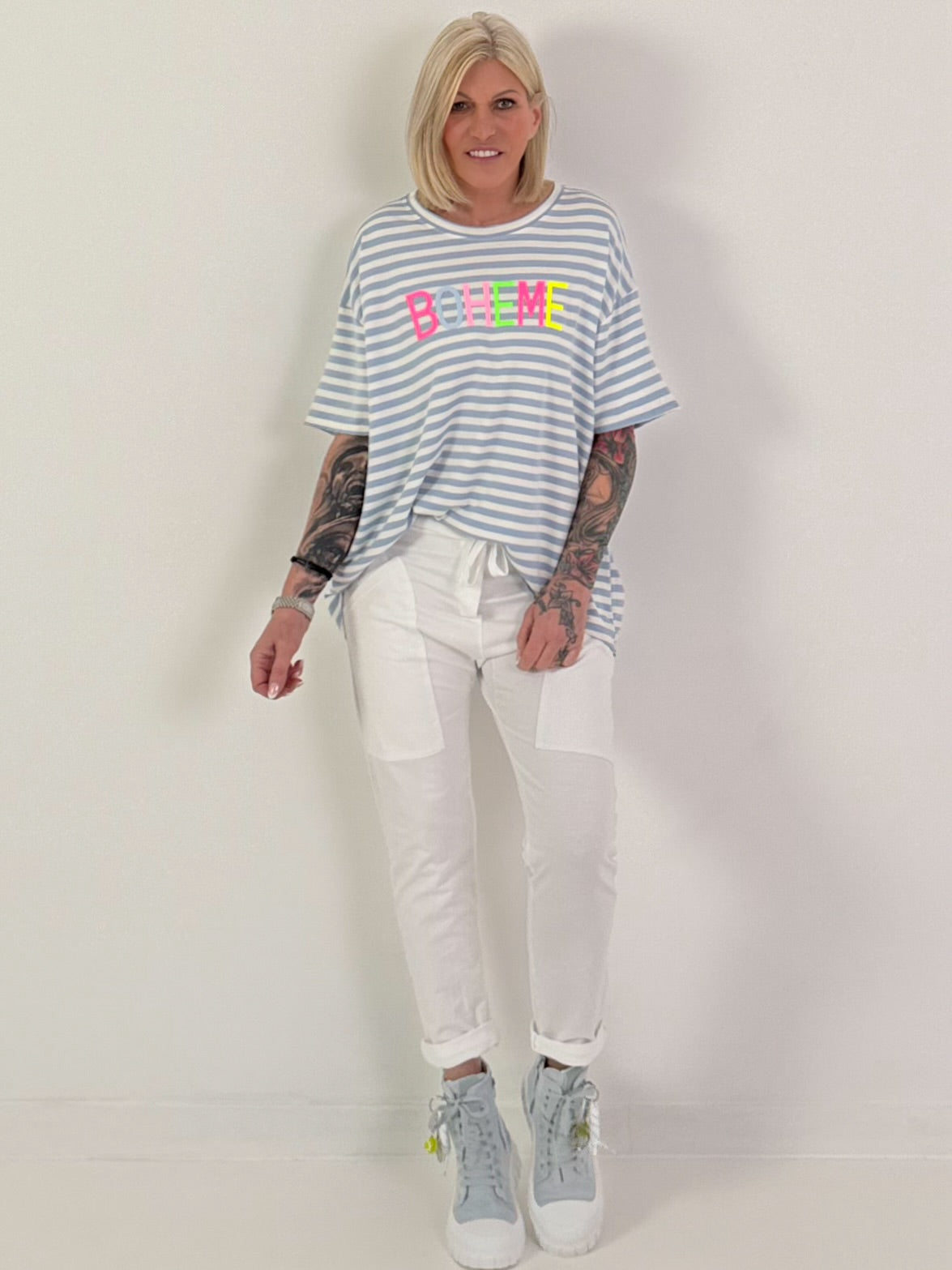 T-Shirt Boheme - hellblau-weiss