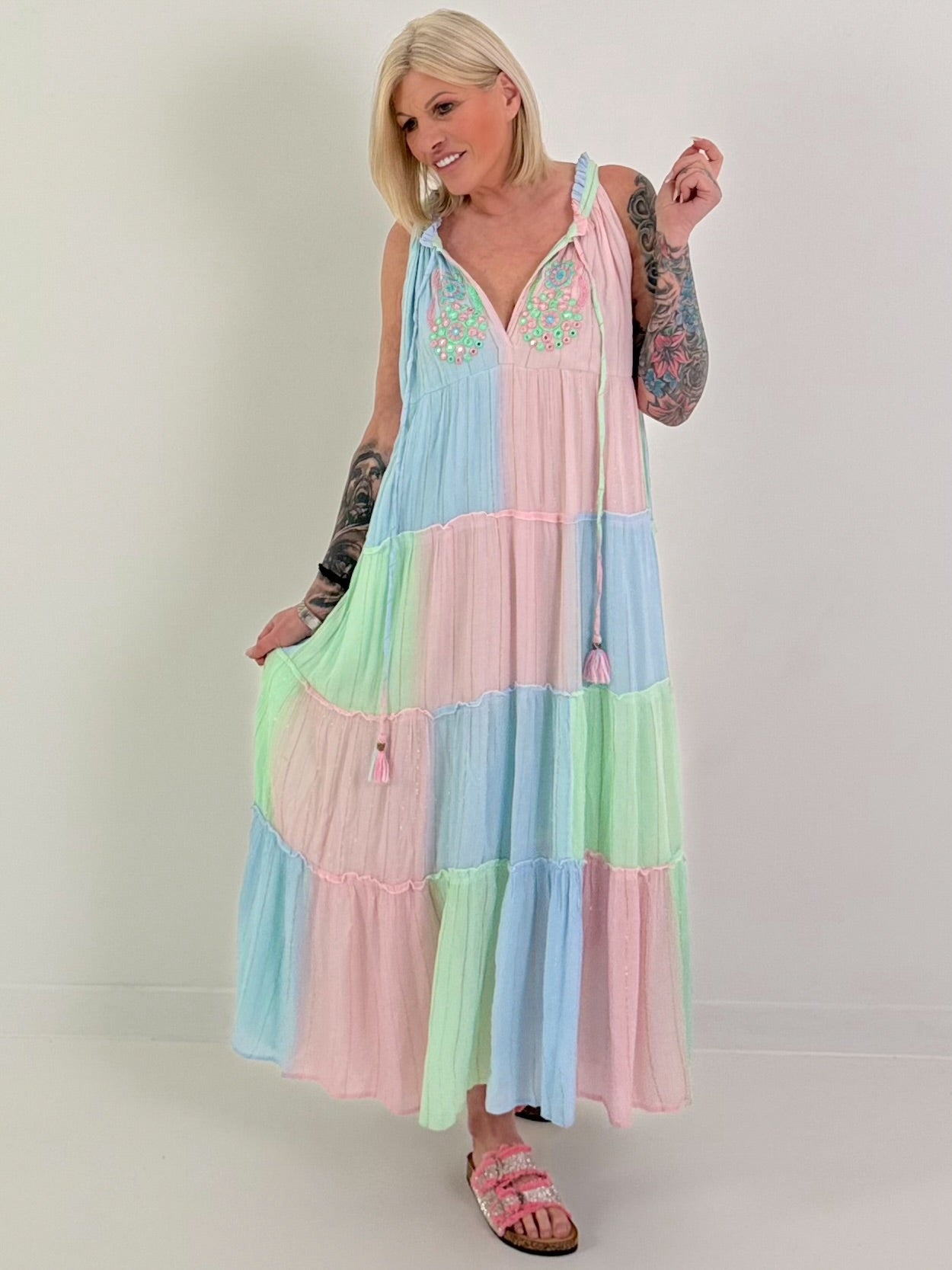 Ibiza Maxikleid - rosa-mint-hellblau