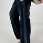 Jeans with double waistband and leopard details - denim-grey