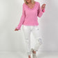 Blouse met kanten ruches - roze