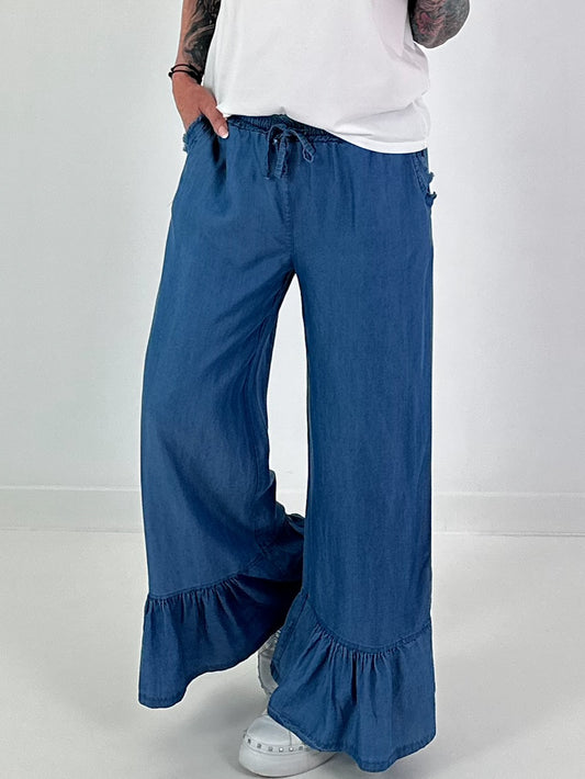 Jeanshose mit Volantsaum - dunkelblau