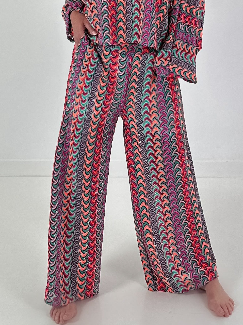 Crochet Pants with Pattern - pink-green-multicolored