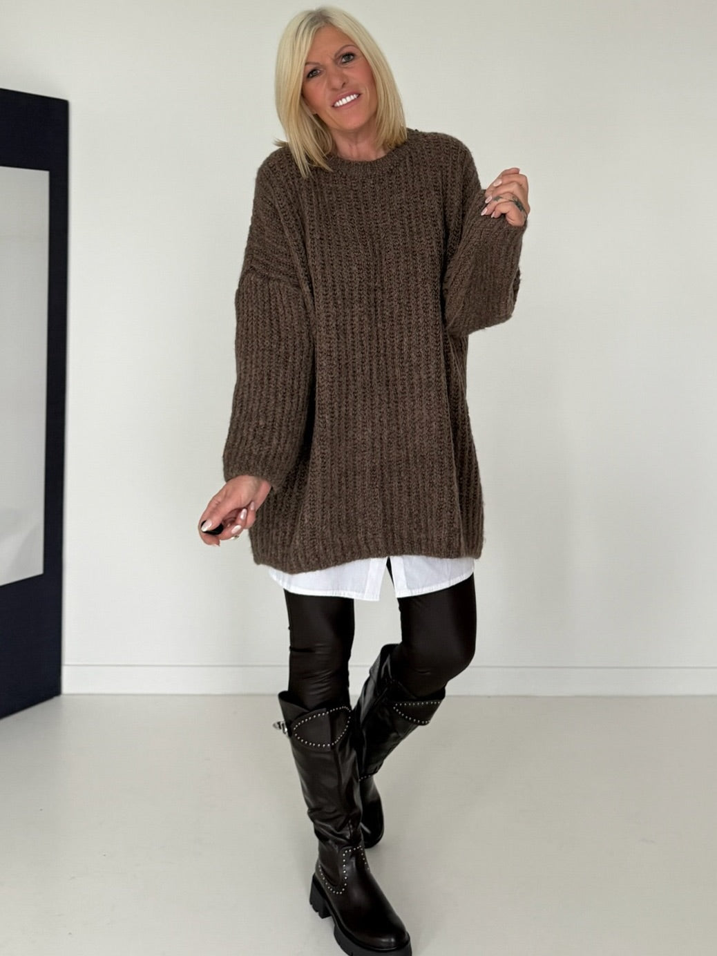 Rippstrickpullover - taupe