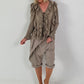 Tie-front tunic with flounces - taupe
