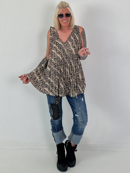 Plissée longtop met dierenprint - beige-multicolor