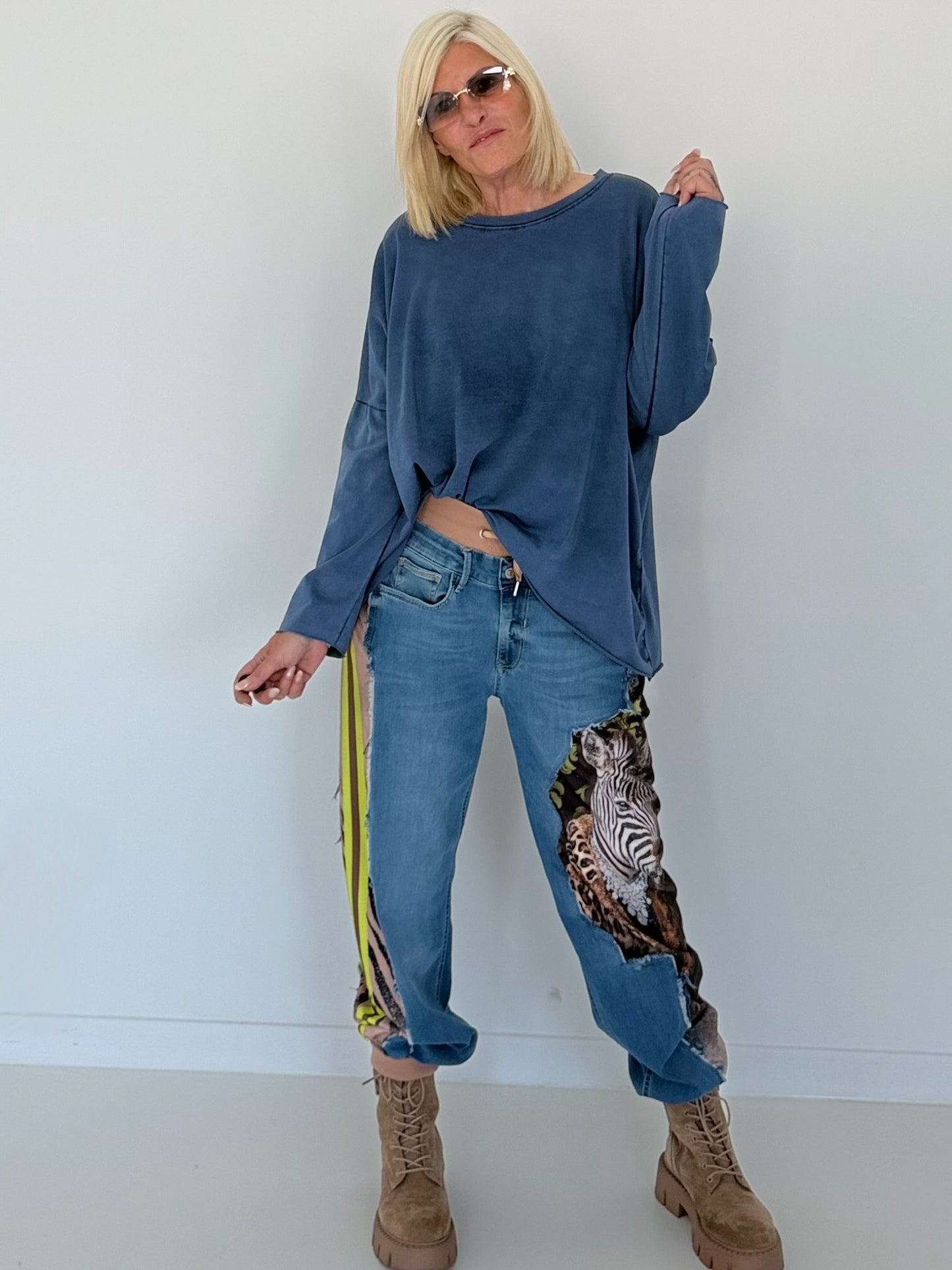 Jogg-Jeans im Used Look Zebra - denim