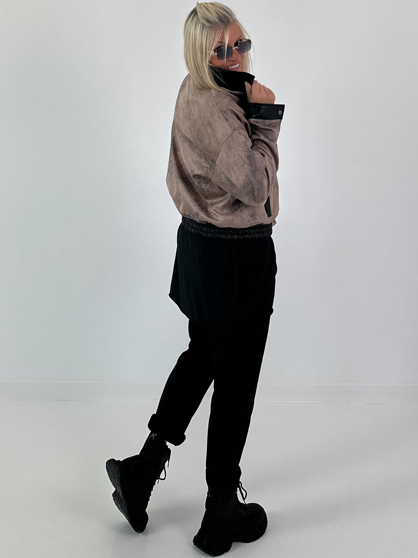 Vintage leather-look blouson jacket - taupe