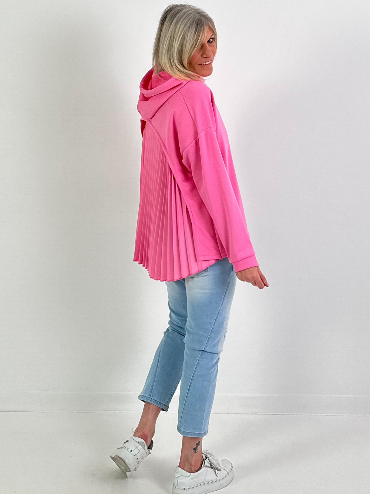 Hoodie mit Plissee-Einsatz Modell "Pleat Motion" - rosa