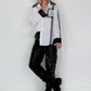 Hemdbluse mit Lederoptik-Elementen und Statement-Patch - weiss