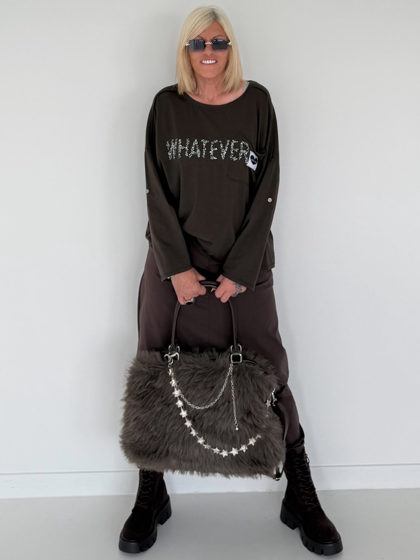 Sweater Whatever mit Strass-Details - mokka