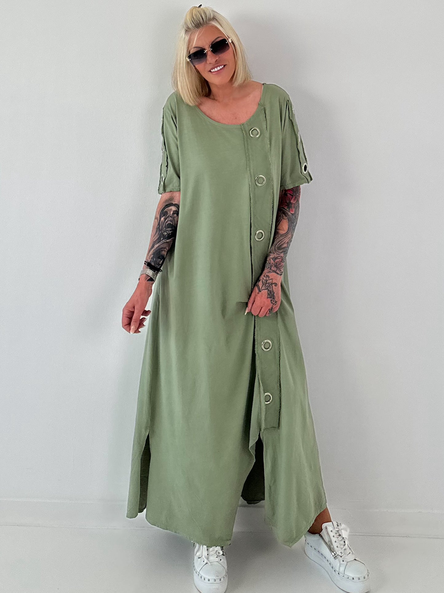 T-Shirt Kleid mit Ösen -khaki