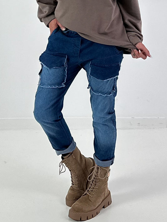 Jeans mit elastischem Bund und Patten - denim