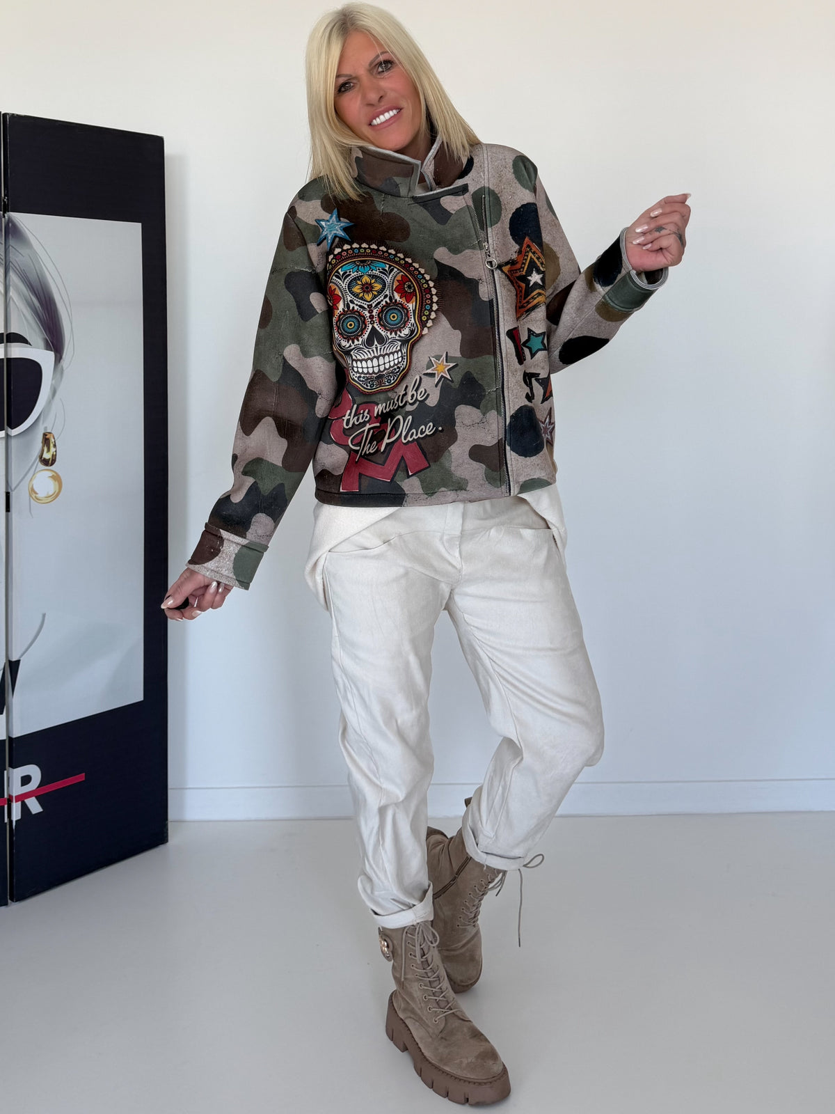 Biker Jacke Rockstar - oliv-beige-mehrfarbig