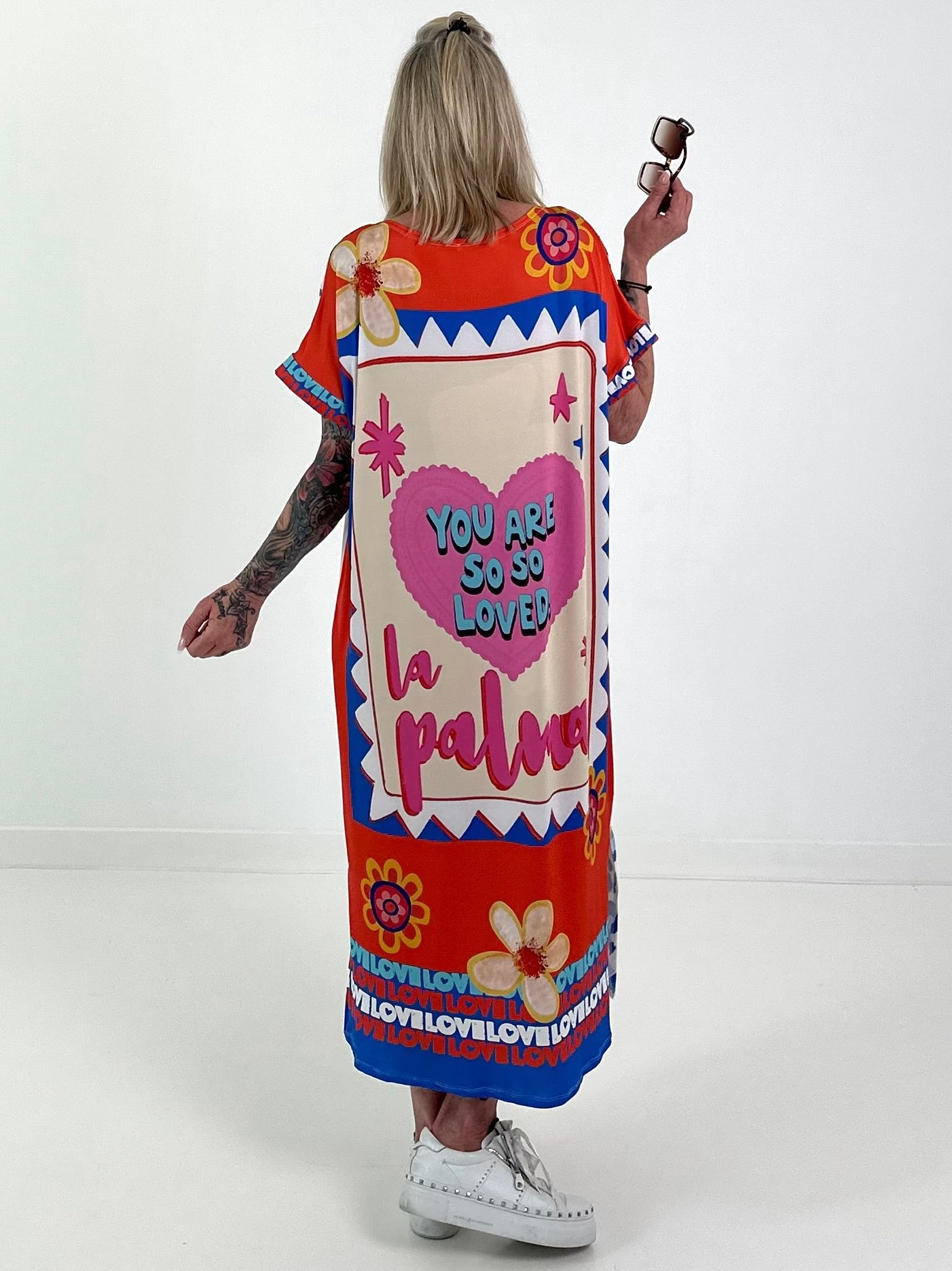 Kleid mit print-Mix - weiss-blau-mehrfarbig