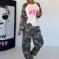 Sweater with camouflage sleeves and 3D print - beige-taupe-multicolored